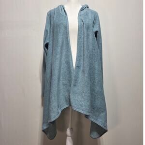 Cuddl Duds Fleecewear with Stretch Blue Woman's Open Front Hooded Cardigan L/XL